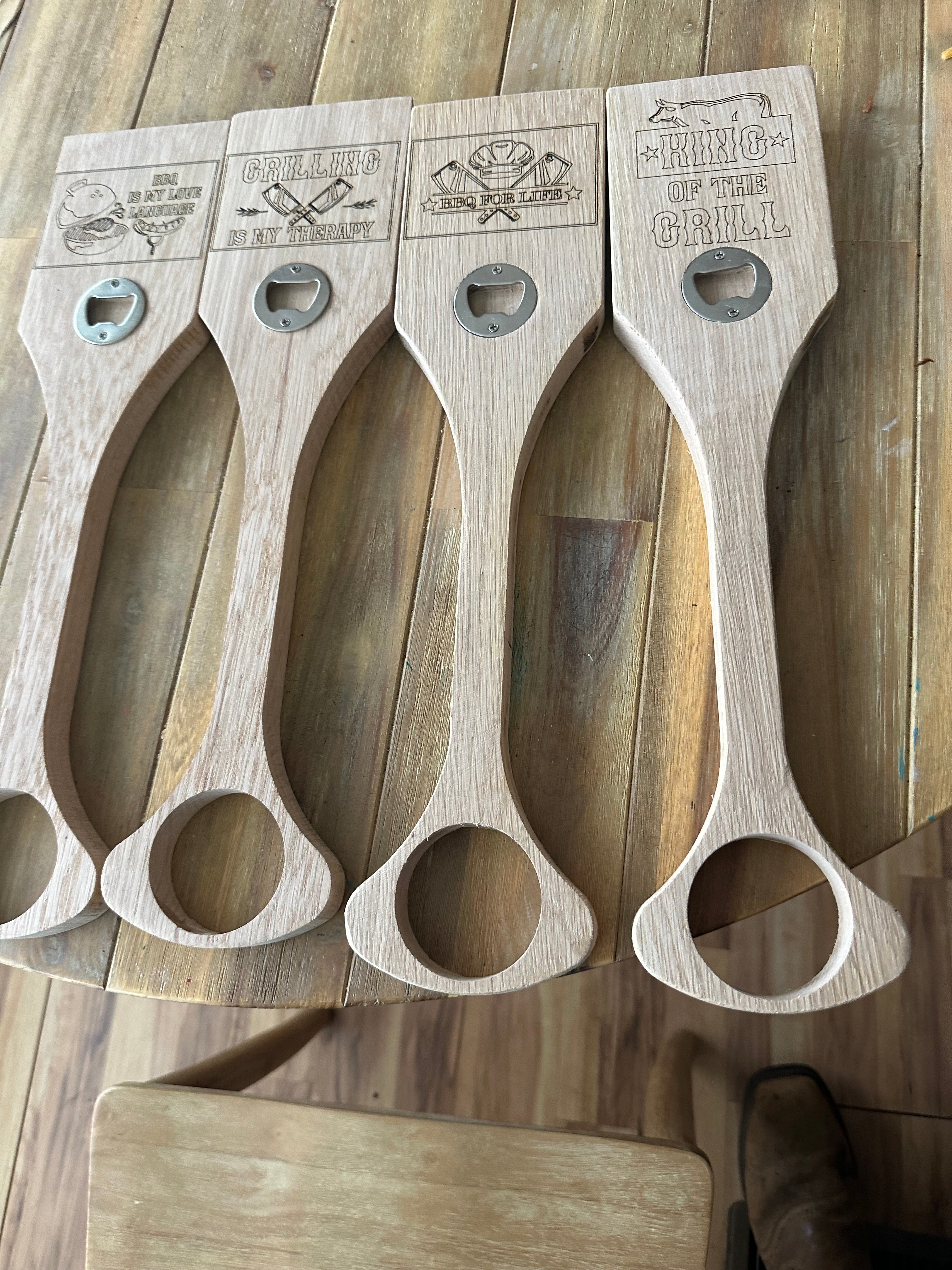 Personalized White Oak BBQ Grill Scraper & Bottle Opener | Custom Grilling Gift