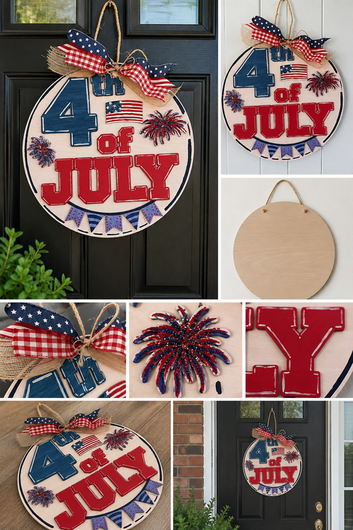 Hand-Painted layered  4th of July Door Hanger