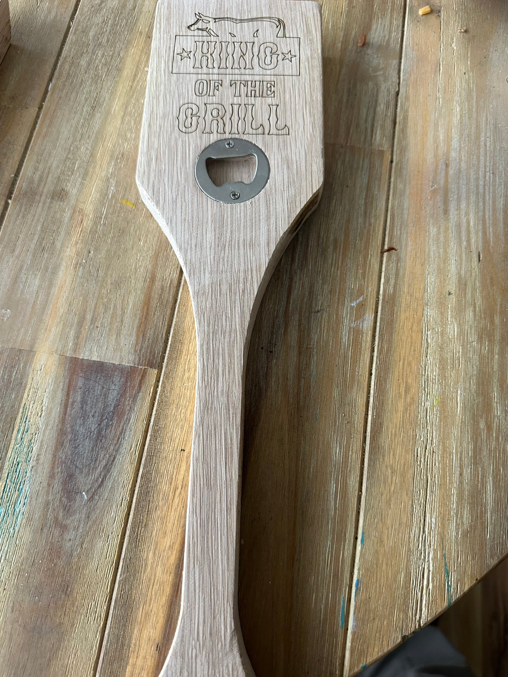 Personalized White Oak BBQ Grill Scraper & Bottle Opener | Custom Grilling Gift