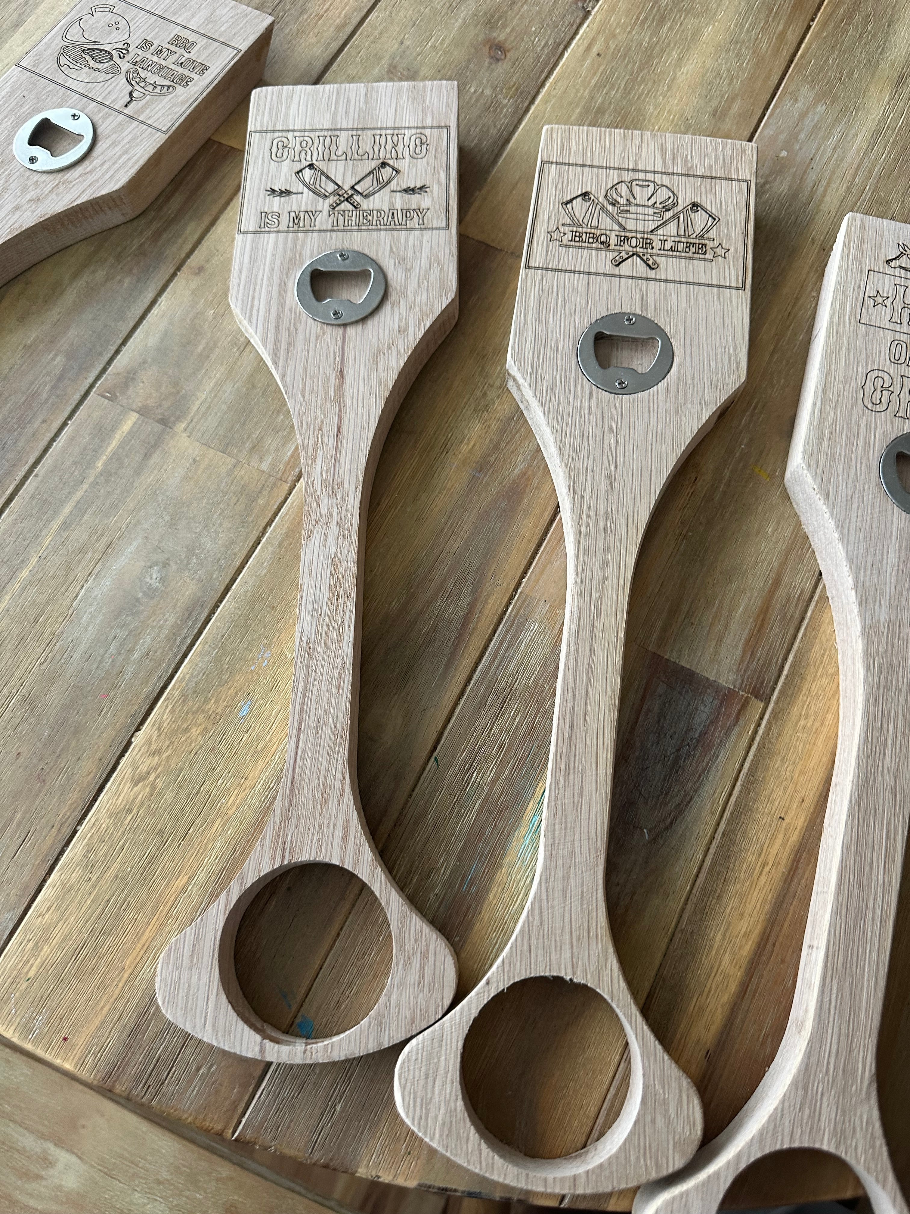 Personalized White Oak BBQ Grill Scraper & Bottle Opener | Custom Grilling Gift