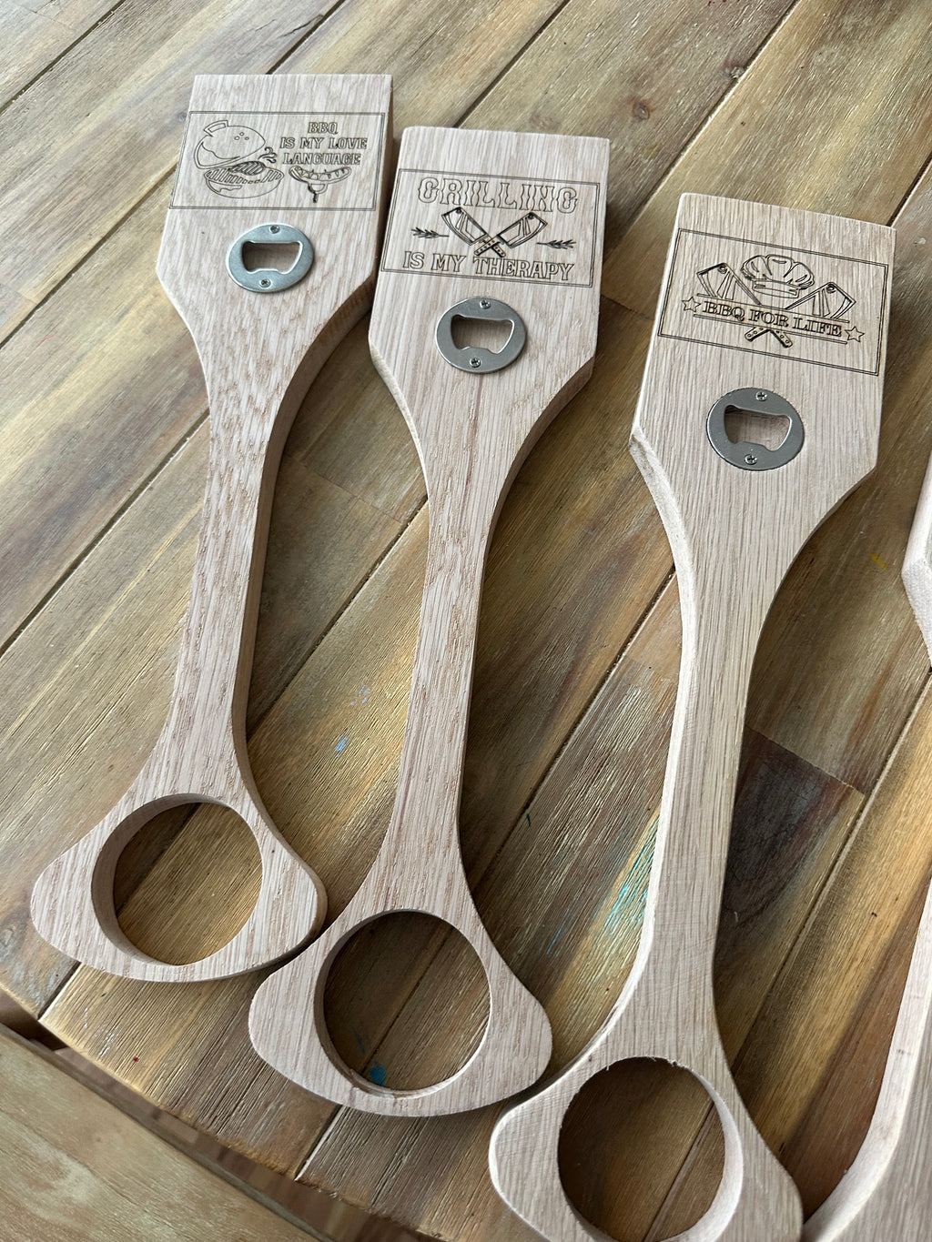 Personalized White Oak BBQ Grill Scraper & Bottle Opener | Custom Grilling Gift
