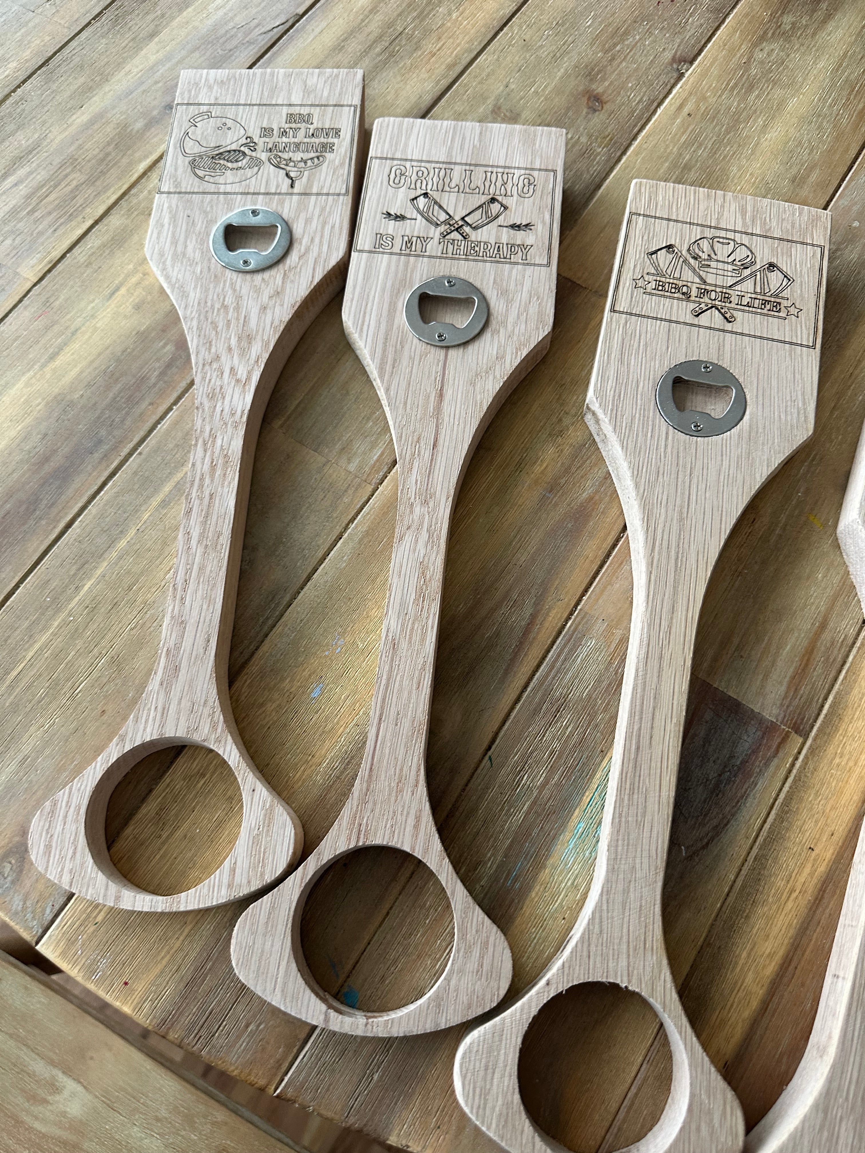 Personalized White Oak BBQ Grill Scraper & Bottle Opener | Custom Grilling Gift