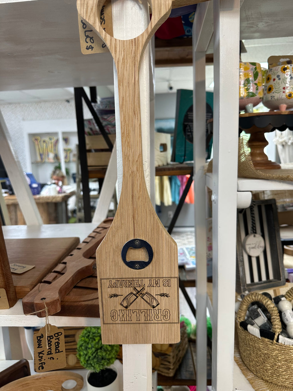 Personalized White Oak BBQ Grill Scraper & Bottle Opener | Custom Grilling Gift