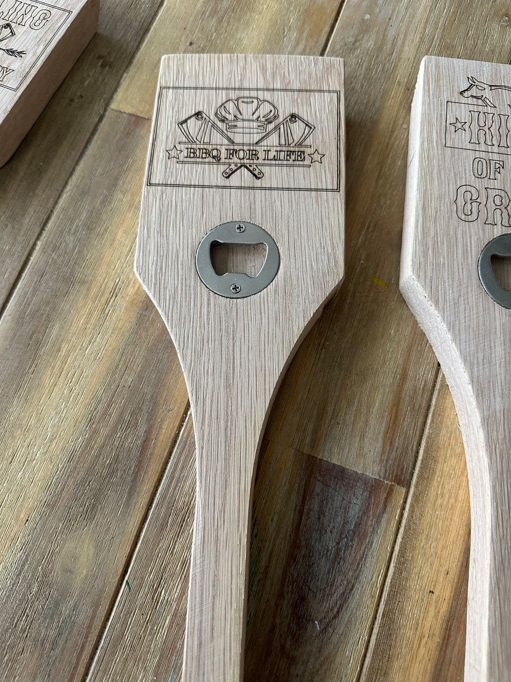 Personalized White Oak BBQ Grill Scraper & Bottle Opener | Custom Grilling Gift