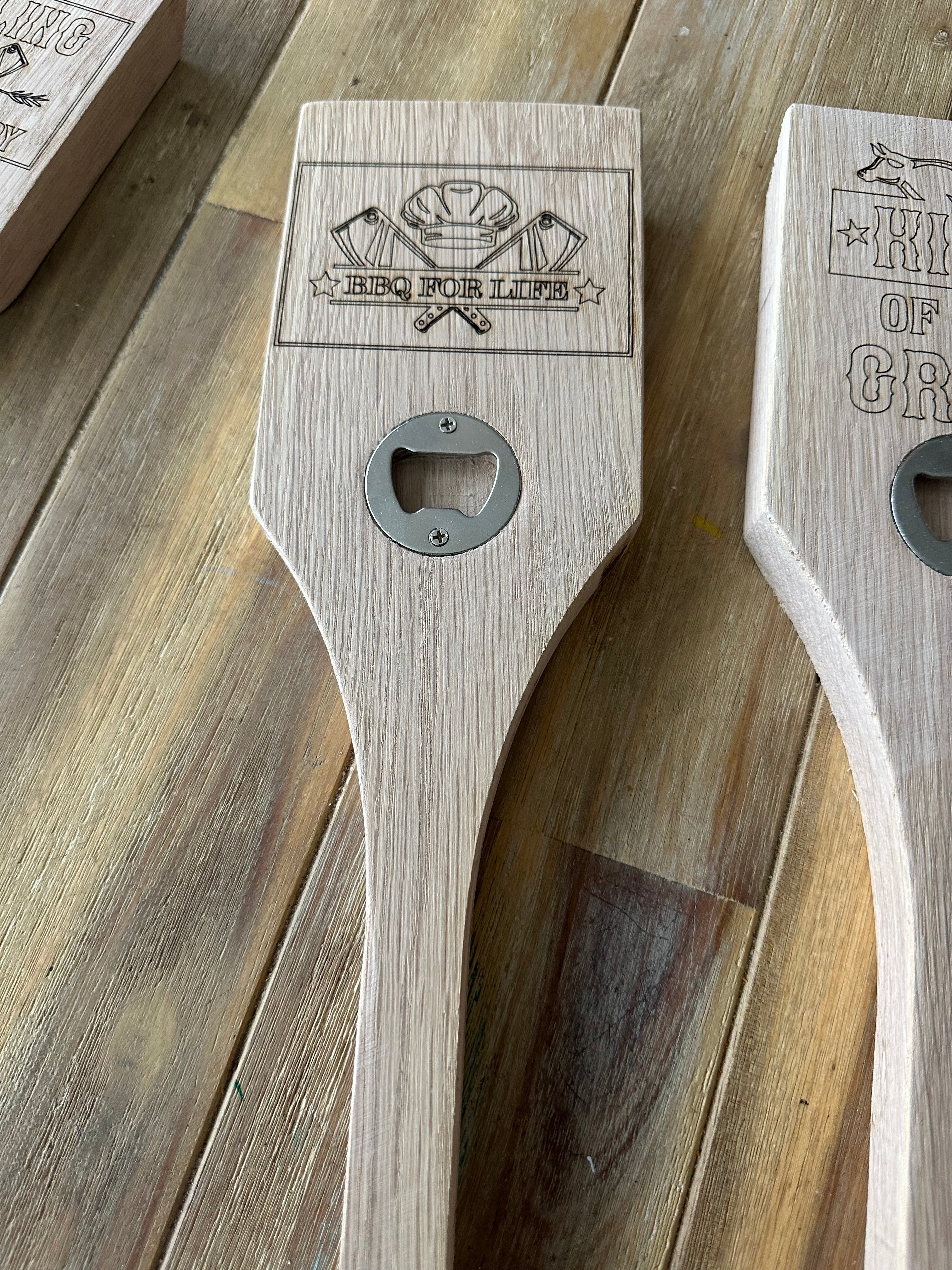 Personalized White Oak BBQ Grill Scraper & Bottle Opener | Custom Grilling Gift