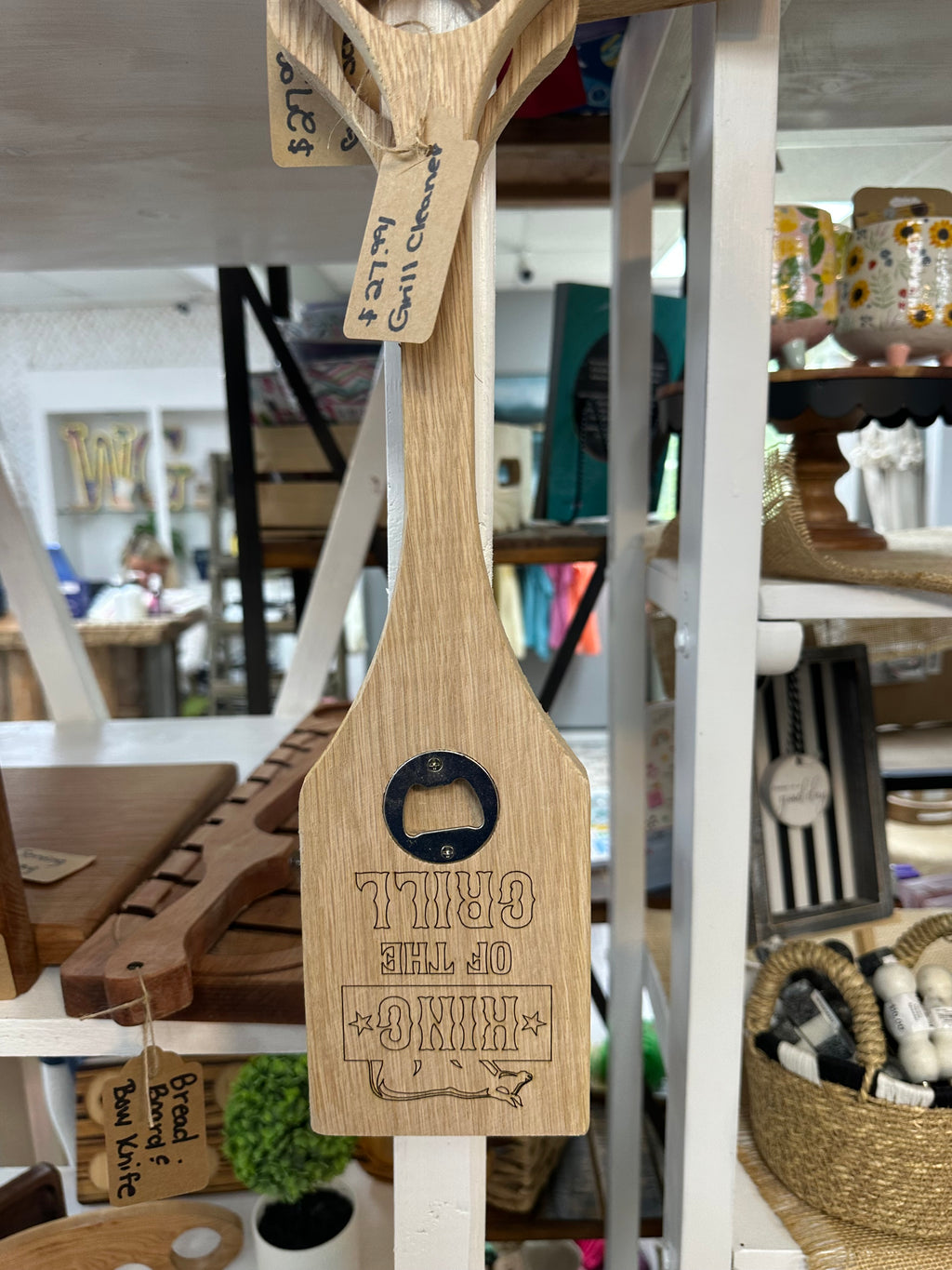 Personalized White Oak BBQ Grill Scraper & Bottle Opener | Custom Grilling Gift