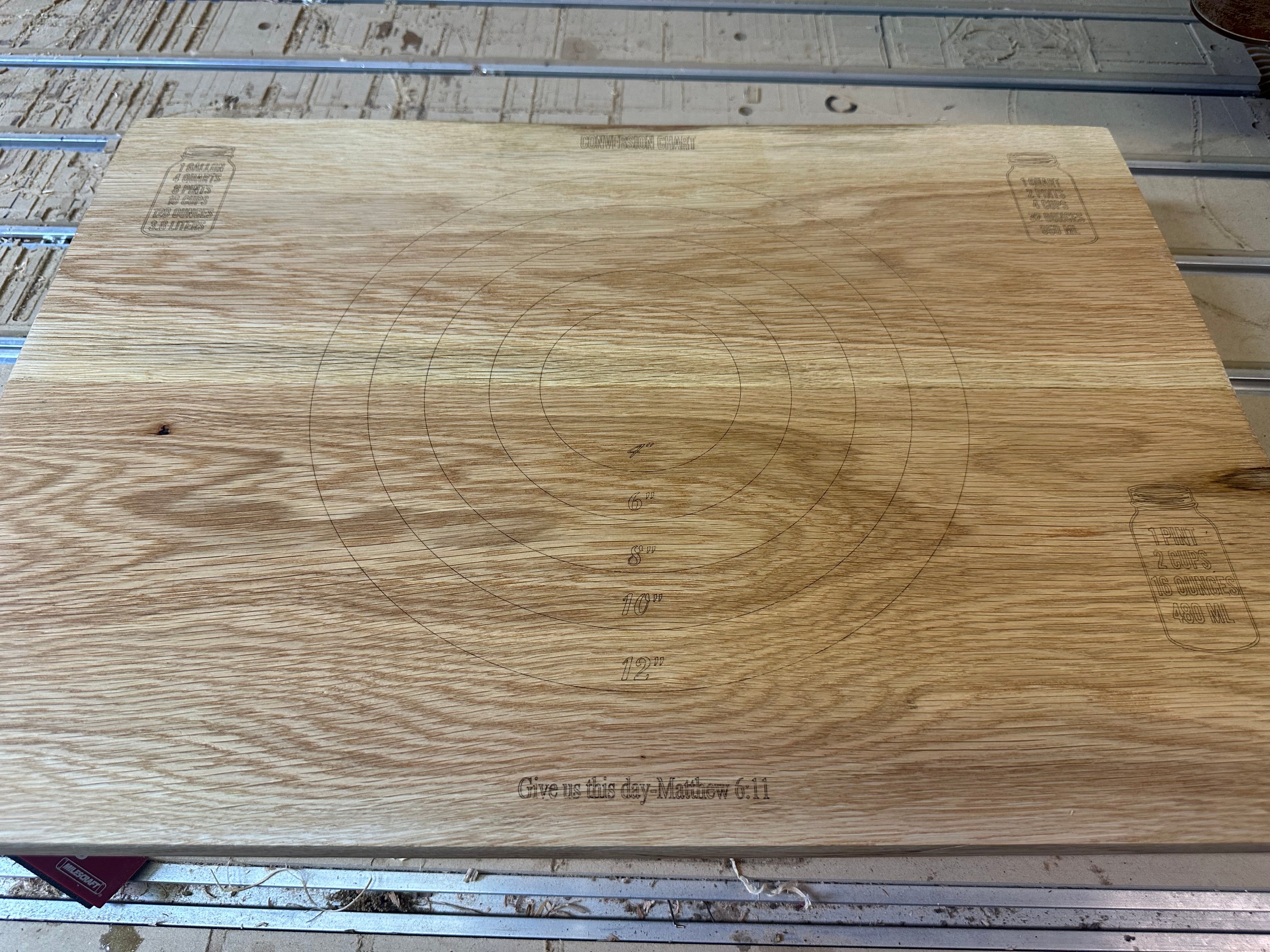 Personalized White Oak Dough Board | Farmhouse Baking Board with Measurement Guide & Scripture